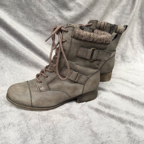 Pop Shoes - Grey Combat Ankle Boots w/ Knit Cuff by Olive Pop